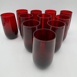 Set/11 Anchor Hocking Roly Poly Royal Ruby Red Flat Iced Tea Glasses 5" 13oz